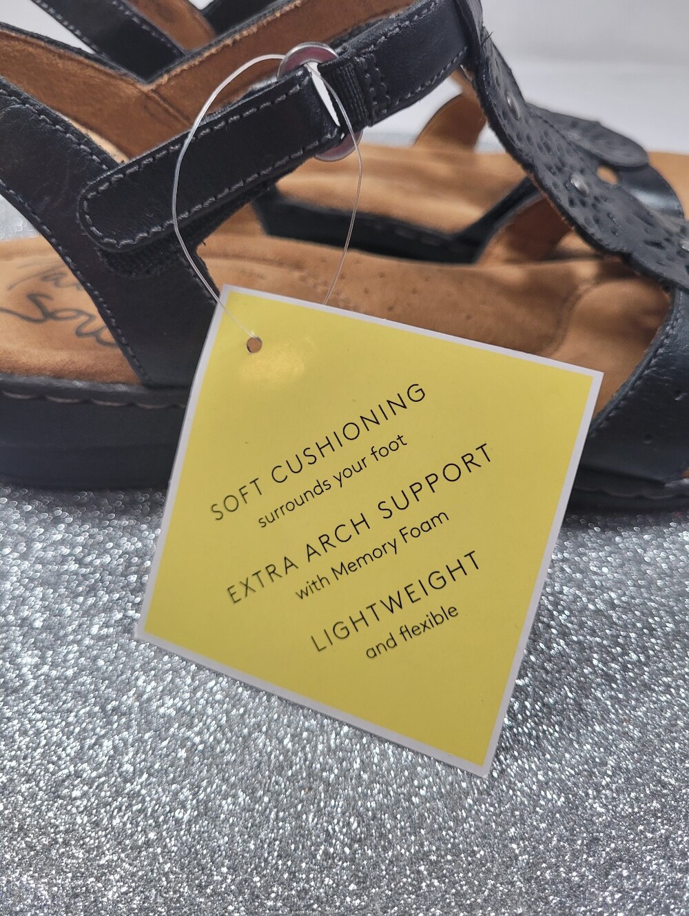 Natural Soul Barton Black Leather Slingback Sandals Laser Cut 9M New - Picture 12 of 12